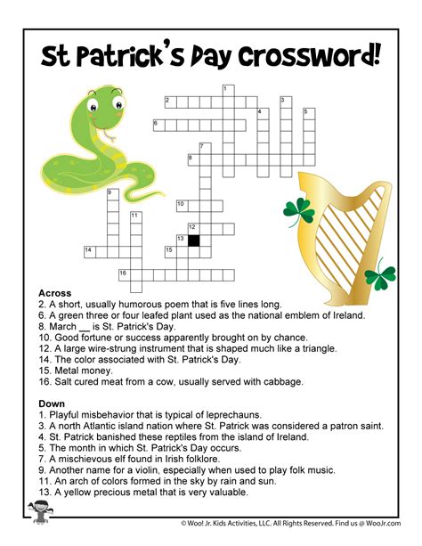 Create your own free activity from our activity creator. St. Patrick's Day Word Puzzle Crossword | Woo! Jr. Kids Activities