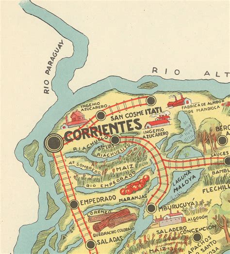Pictorial Map Of Corrientes Argentina Vintage Home Deco Etsy
