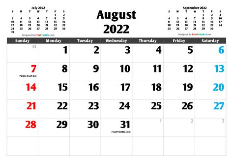 Free Printable August 2022 Calendar Pdf And Image