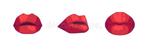 Plump Women Lips With Bright Red Lipstick Sensual Female Mouths Open