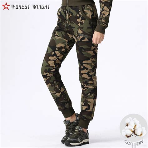 Army Camo Cotton Pants Women Knit Camouflage Outdoor Trekking Ladies