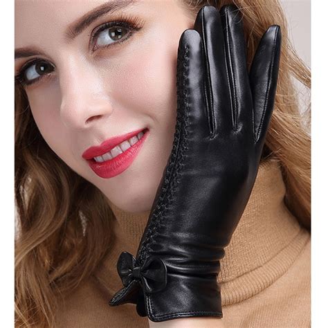 Fashion New Leather Gloves Ladies Winter Sheepskin Gloves Womens Thick