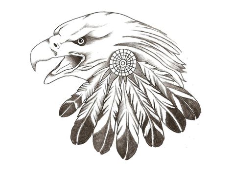 Native American Eagle With Feather Decoration Tattoo Design