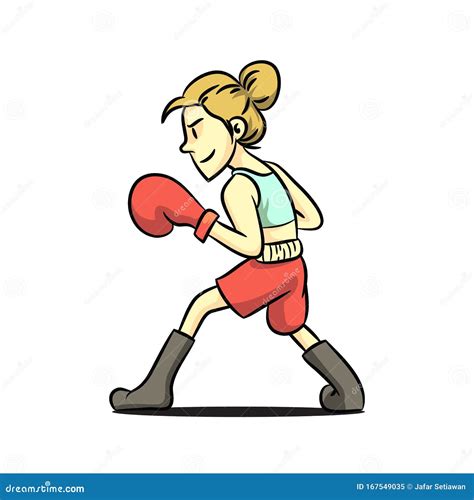 Female Boxer With Retro Cartoon Style Stock Vector Illustration Of