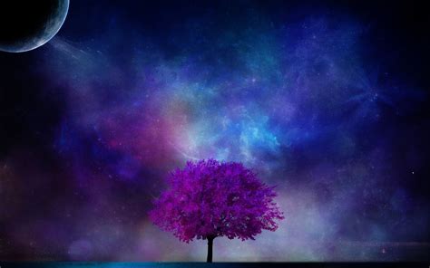 Download 1920x1200 Moon Tree Galaxy Nebula Stars Night Digital