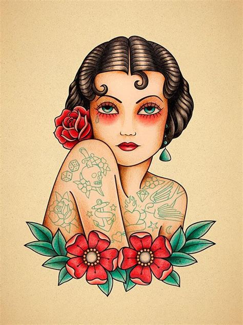 Pin Up Girl Old School Tattoo Flash Png Clipart Art Artwork Gambaran