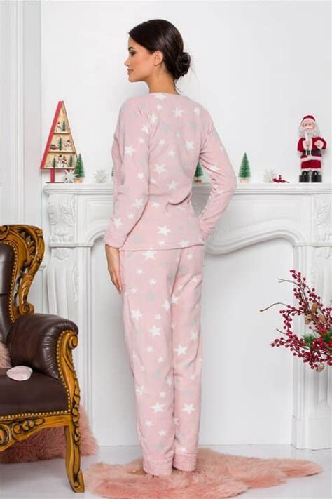 Pijama Dama Cocolino Roz Cu Stelute Iubesc Moda