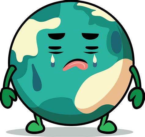 Earth Fallen Sick Vector Illustration Globe World Crying And Tearing