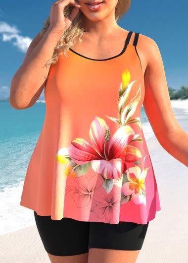 Rotita Plus Size Floral Print Multi Color Tankini Top