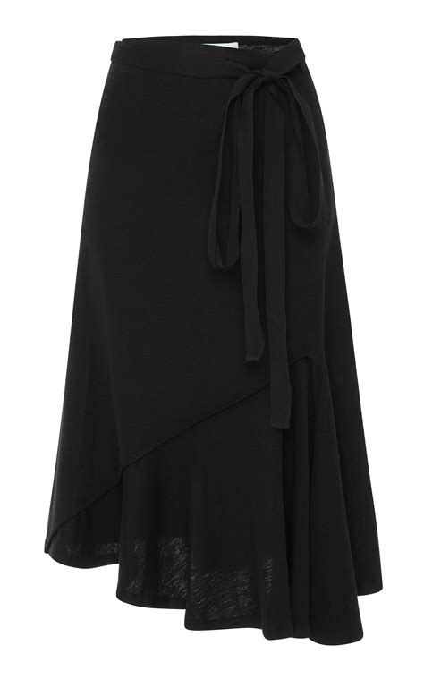 Asymmetric Ruched Linen Skirt In Black Wool Skirts Skirts Womens Skirt