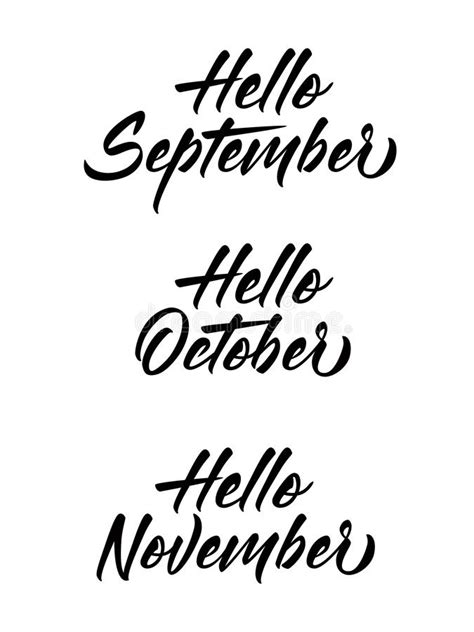 Hello September October November Vector Inscriptions Stock Vector