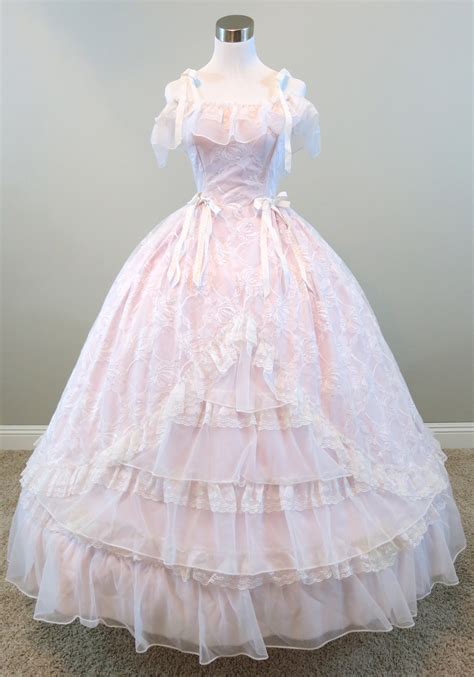 Pink And White Lace Gown — Civil War Ball Gowns And Costume