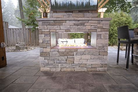 Double Sided Outdoor Fireplace Paradise Restored Landscaping In 2023