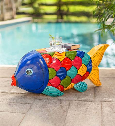 Handcrafted Colorful Metal Fish Side Table Wind And