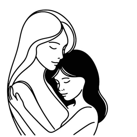 Premium Vector Line Drawing Of Mother Is Hugging Her Daughter