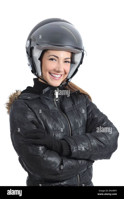 Beautiful Urban Biker Woman With A Helmet Isolated On A White Background Stock Photo Alamy