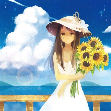Tags Anime Ocean Sunflower Summer Dress Yellow Flower Siting Zeng