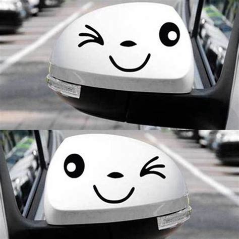 2 Pcs Reflective Cute Smile Car Sticker Rearview Mirror Sticker Car
