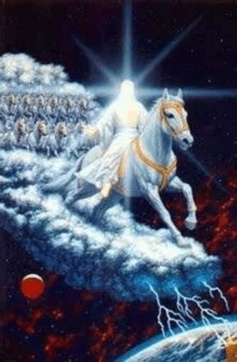 Jesus White Horse With Armies Of Heaven At Armageddon Sword Out Of