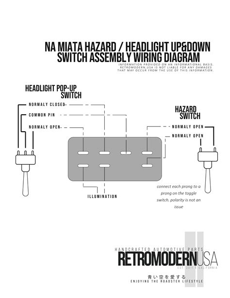 NA Pop Up Hazard Toggle Switch Assembly Wiring Diagram RetroModern USA