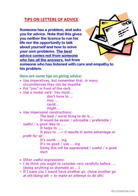 Letters Of Advice English Esl Worksheets Pdf And Doc