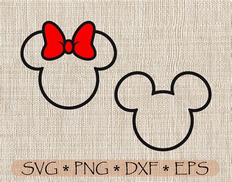 Svg Png Dxf Minnie And Mickey Mouse Ears Red Bow Layered Etsy