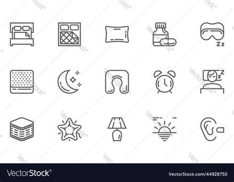 Sleep Flat Line Icons Set Royalty Free Vector Image