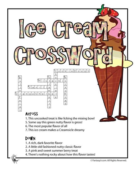 Press make my crossword puzzle! to generate a crossword puzzle using as many of the clues as possible. Ice Cream Printable Crossword Puzzle Answer Key - Woo! Jr ...