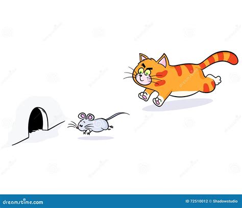 Ginger Cat Chasing A Mouse Stock Vector Illustration Of Scape 72510012