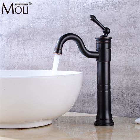 The bathroom faucet also has a tall spout. Tall Vessel Sink Faucet Black Bathroom Sink Mixer Tap Oil ...
