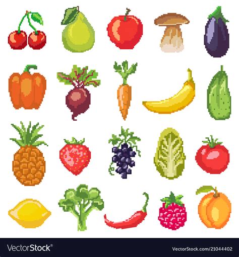 Fruits Pixel Vegetables Healthy Nutrition Vector Image