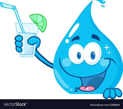 Water Drop Cartoon Character Holding A Water Glass