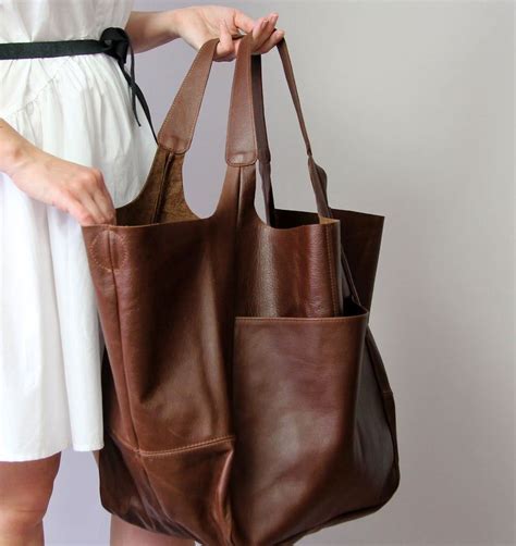 Brown Oversized Bag Large Leather Tote Bag Slouchy Tote Brown Handbag