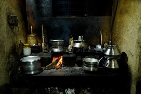 Food Is Prepared In An Old Village Kitchen With Firewood In Kerala