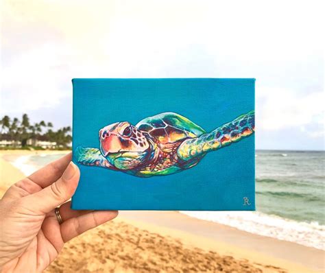 Sea Turtle Painting Green Honu Sea Turtle Print Kauai Etsy
