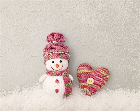 Valentines Day Snowman On Snow Love Concept ~ Holiday Photos