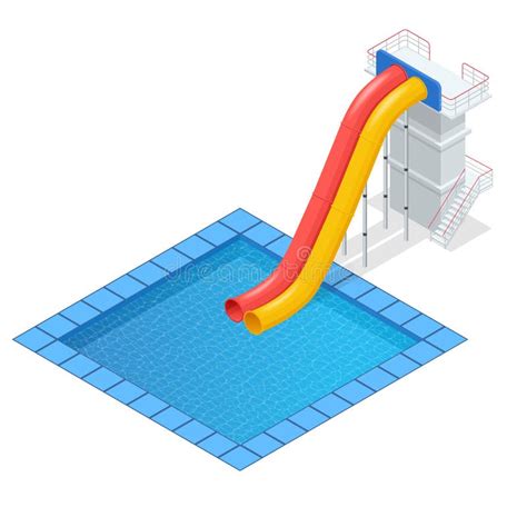 Isometric Colourful Water Slide And Tubes With Pool Aquapark Equipment