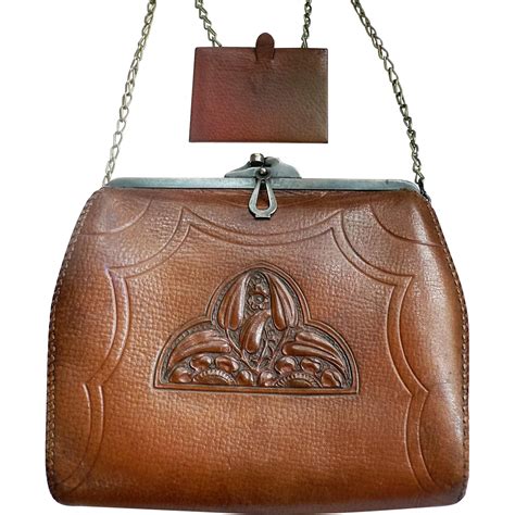 1920s Arts And Crafts Embossed Leather Handbag Art Deco Purse By Wyeth