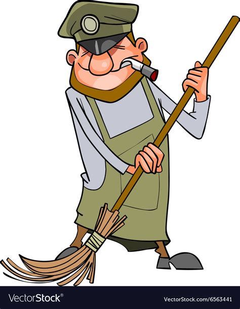 Cartoon Man Janitor Sweeps Broom Royalty Free Vector Image