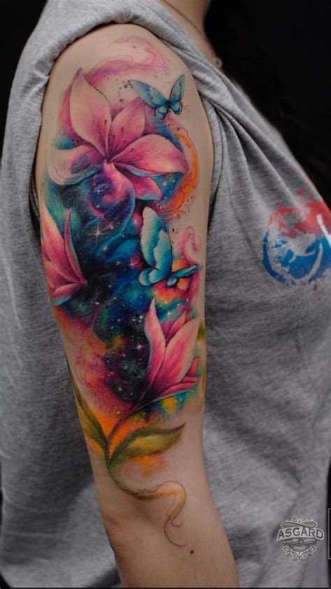 Arm Tattoo Watercolour Flowers And Butterflies Flower Tattoo Arm