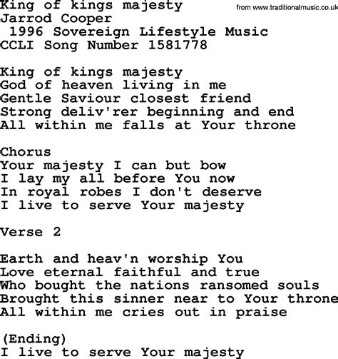Most Popular Church Hymns And Songs King Of Kings Majesty Lyrics