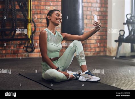 Sweat Makes Super Cute Gym Selfies A Young Woman Taking Selfies During