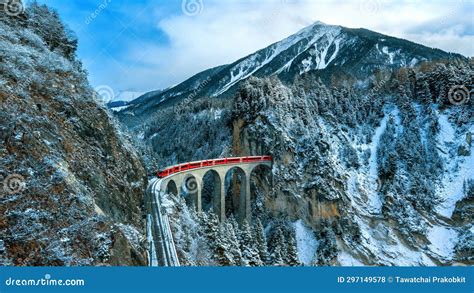 Landscape Of Train Passing Through Famous Mountain In Filisur