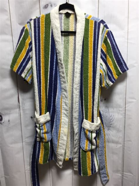 Super Retro 1960s 70s Funky Vertical Striped Terry Cloth Towel Robe