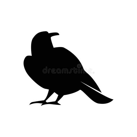 Hand Draw Silhouette Crow Isolated On White Background Raven Halloween