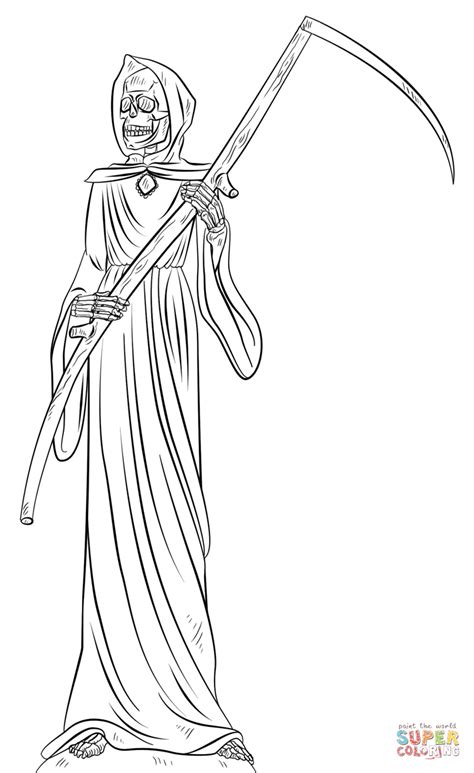 Grim Reaper Drawings Outline Sketch Coloring Page