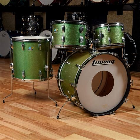 Ludwig 12131622 1970s 4pc Drum Kit Green Sparkle Chicago Music