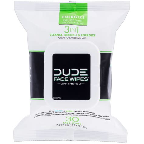 Dude Face Wipes 3 In 1 Cleanse Energize And Moisturize With Pro Vitamin B5 30ct