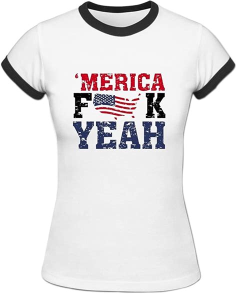 Womens Merica Fuck Yeah Usa Outline Funny Patriot Ringer T Shirts Xxl White Clothing