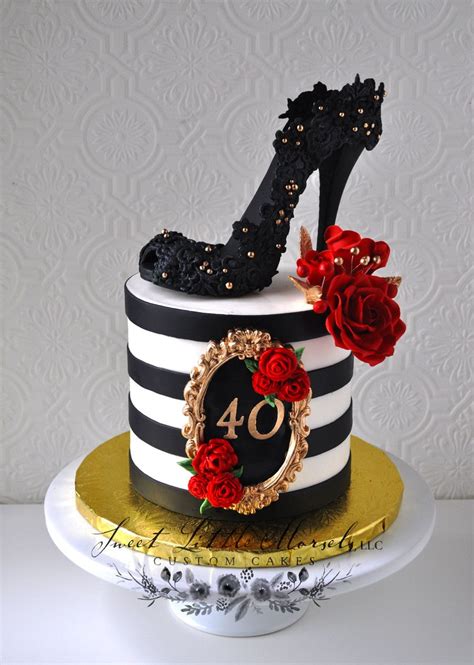 made the shoe out of black fondant and used a 40th birthday cake for women 40th cake 40th